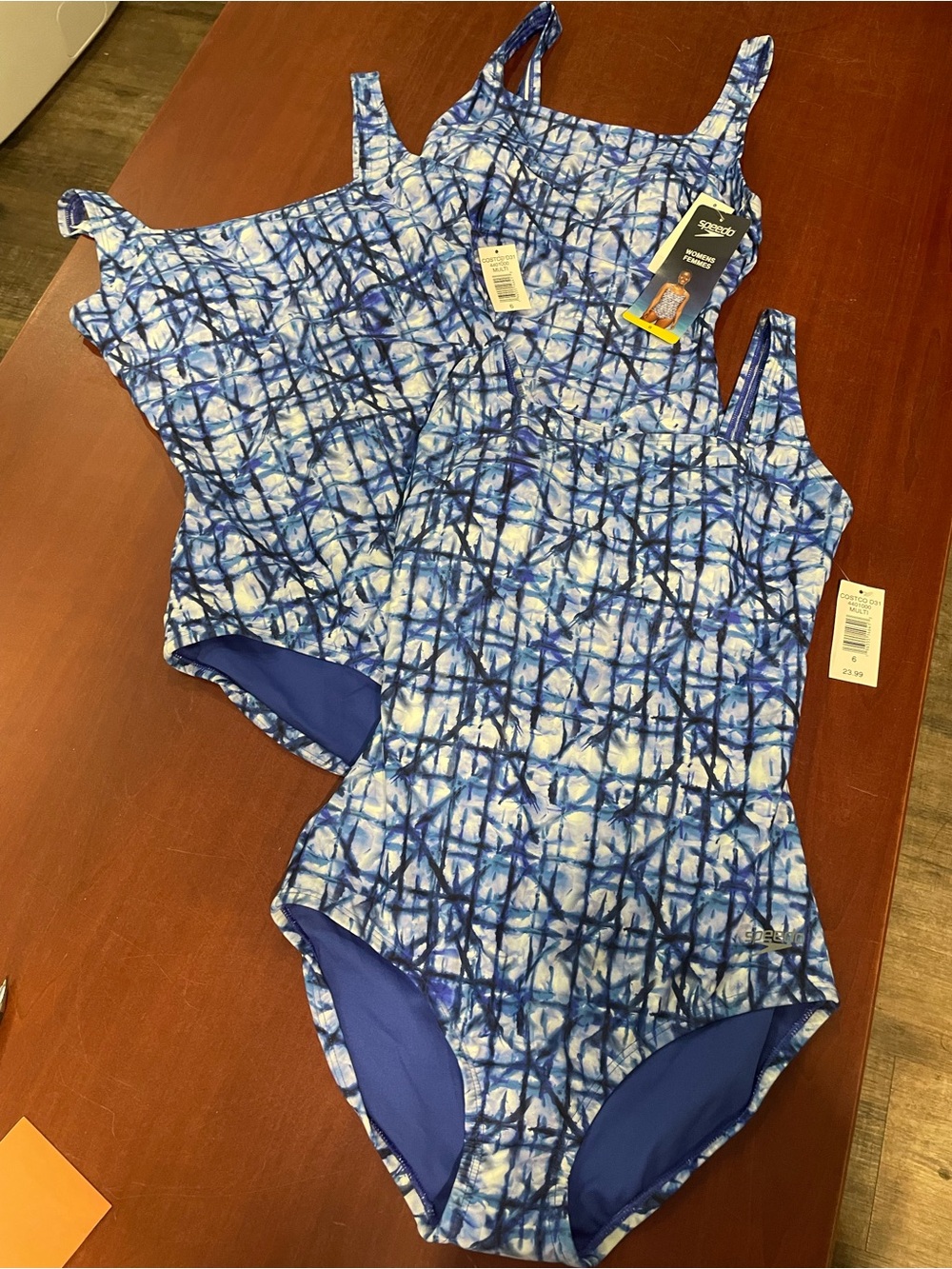 Speedo Blue & White Grid-Print One-Piece Swimsuit